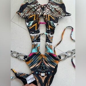 Beach Bunny Black and Orange Patterned Swimsuit